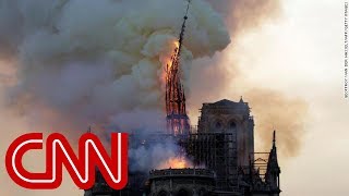 Notre Dame cathedral spire collapses [upl. by Ellehcyt]