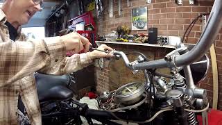 Harley Knuckle Head Handlebar amp Triple tree removal Springer Forks [upl. by Yretsym479]