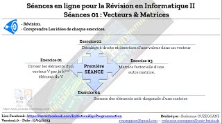 Séances en ligne pour la Révision en Informatique II  Séances 01  Vecteurs amp Matrices [upl. by Haldi]