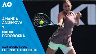 Amanda Anisimova v Nadia Podoroska Extended Highlights  Australian Open 2024 Second Round [upl. by Balch]