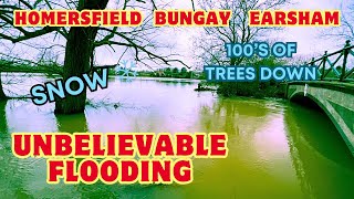 Homersfield Bungay Evesham unbelievable flooding river burst walk drive explore Waveney river stream [upl. by Ariella]