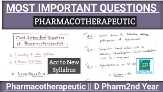 Most important questions of Pharmacotherapeutic  D Pharm2nd Year Hindi by Eazy Pharma [upl. by Ybbed]