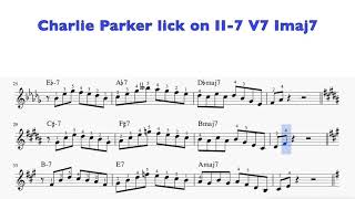 Charlie Parker lick n 2 on II V I in all keys with score [upl. by Irdua174]