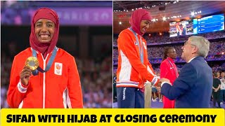 Sifan Hassan Wearing Her Hijab Crowned Marathon Gold Medal During Paris Olympic Closing Ceremony [upl. by Ahras]