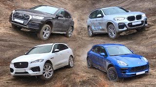 SUV Battle 2020 Audi Q5 BMW X3 Jaguar FPace Discovery Sport Range Rover Evoque Porsche Macan [upl. by Pitarys516]