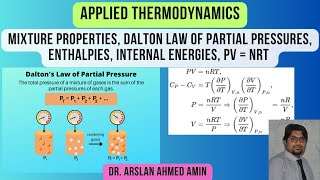 Mixture Properties Dalton Law of Partial Pressures Enthalpies Internal Energies PV  nRT [upl. by Llenahc]