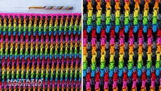 CROCHET Mosaic Moss Stitch  Colorful Crochet Stitch Pattern for a Scarf Blanket  Fast and Easy [upl. by Eniwtna]