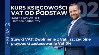 Stawki VAT Zwolnienie z VAT i Szczególne przypadki Vat 0  Kurs VAT od Podstaw [upl. by Eilyac240]