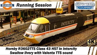 Hornby Class 43 HST High Speed Train R3602TTS in BR Intercity Swallow livery Valenta TTS sound 4K [upl. by Anairdna726]