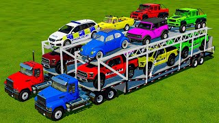 TRANSPORTING FIVE COLOR DODGE LAMBORGHINI VOLKSWAGEN CHARGER MINI RIGITRAC Farming Simulator 22 [upl. by Niad]