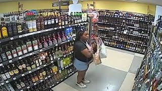 Surveillance video shows Ta’Kiya shoplifting bottles of alcohol before being fatally shot by police [upl. by Netsud107]