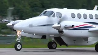 Beechcraft Super King Air 200 close up taxi and takeoff [upl. by Elohcan875]