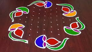 116 Diwali Rangoli  Easy Deepam Muggulu  Latest Chukkala Muggulu  Rangoli World [upl. by Arammat]