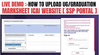 live Demo How to Upload Ug Marksheet in ICAI Portal  How to upload Graduation marksheet in SSP [upl. by Suoirtemed773]