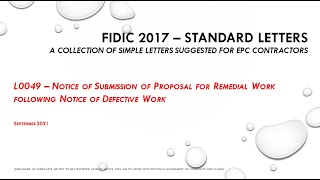 FIDIC 2017 Cl 75  L049 Notice of Submission of Proposal for Remedial Work following Notice [upl. by Schmitt]