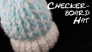 Loom Knitting Checkerboard Hat [upl. by Ehudd]