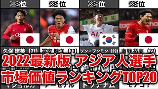 【2022年6月末 最新版】アジア人サッカー選手 最新市場価値ランキングTOP20 [upl. by Odilo739]