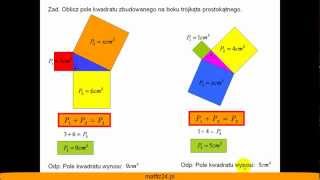 Pole kwadratu zbudowanego na boku trójkąta prostokątnego  Twierdzenie Pitagorasa  Matfiz24pl [upl. by Pincince]
