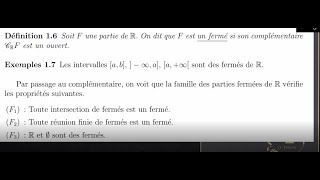 Topologie usuelle de R partie 2 Les fermés [upl. by Mansoor215]