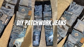 How to DIY patchwork jeans tutorial  No sewing machine  Ep2 [upl. by Einnov]