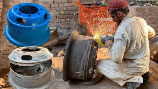 How Expert Welder Rebuild a Cracked Wheel Rim  Fixing a Broken Wheel Rim  Bent Rim Repair [upl. by Bogart]