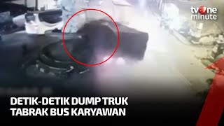 Momen Dump Truk Tabrak Bus Karyawan Hingga Patung Bima  tvOne Minute [upl. by Yleen]