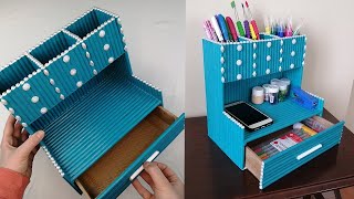 DIY Desktop Organizer Waste Paper  Paper Craft  Pen Holder Organizer [upl. by Dranreb141]