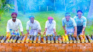 BAMBOO CHICKEN  Chicken Cooking in Bamboo  Direct Fired Bamboo Chicken Recipe Cooking in Village [upl. by Annaihr]