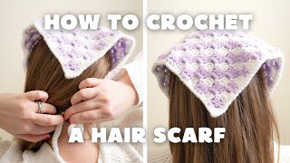 How to make a crochet bandana  Checkered Triangle Hair Scarf Tutorial For Beginners [upl. by Raddy]