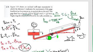 MECÁNICA DE FLUIDOS Manómetro de Pozo Inclinado ejercicio resuelto 371 Robert MOTT [upl. by Allecram]