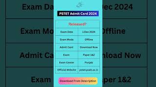 PSTET Admit Card 2024 Out  PSTET Admit Card Link  PSTET Exam [upl. by Liebman419]