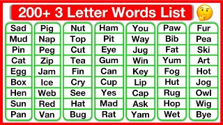 200 Three Letter Words List 🤔  Phonics lesson  Reading Words Lesson  Learn with examples [upl. by Reivazx]