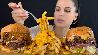 BIG JUICY BURGERS amp CHEDDAR SAUCE FRIES  MUKBANG  ASMR [upl. by Sonnnie718]