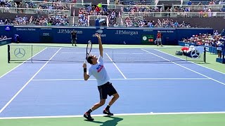 Roger Federer Serve Slow Motion in Court Level View  Ultimate ATP Serve Technique [upl. by Anilrahc]