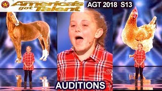 Lilly Wilker 11 years old Makes FUNNY ANIMALS SOUNDS Caller Americas Got Talent 2018 Auditions AGT [upl. by Leveroni303]