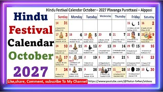 Hindu Festival Calendar October – 2027 Plavanga Purattaasi – Aippasi  octobercalendar [upl. by Blatman286]