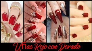 ❤️UÑAS ROJO CON DORADO 2021UÑAS PARA FIN DE AÑO [upl. by Chellman]