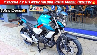 Yamaha Fz V3 New Matte Cyan Colour 2024 Model Detail Review🔥 New Price Features Mileage [upl. by Eugenle]