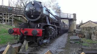 8F 90733 Departs Haworth on KWVR on Sunday 5th April 2015  slow [upl. by Ijies71]