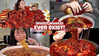 MUKBANGERS EATING TOO MUCH EXTREMELY SPICY NOODLES 🌶️🔥🥵🥵🥵 compilation video [upl. by Wassyngton292]