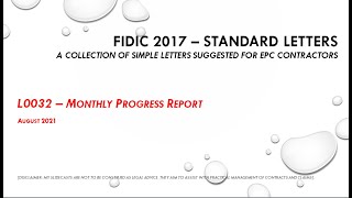 FIDIC 2017 Cl 420  L032  Monthly Progress Report [upl. by Decima]