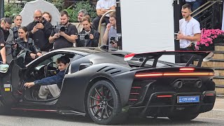 Charles Leclerc New Ferrari SF90 XX in Monaco Hotel de Paris [upl. by Amlet772]