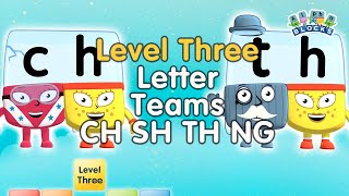 BacktoSchool  Alphablocks Level Three  Letter Teams  CH SH TH NG  Learn How to Read [upl. by Mingche]