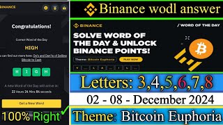 binance word of the day answer today  Theme Bitcoin Euphoria  8 December 2024 [upl. by Anirod301]