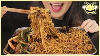 ASMR BIG BITES BLACK BEAN NOODLES  GREEN ONION KIMCHI l Eating Sounds l No Talking [upl. by Lizzie]