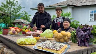 A GREAT DAY IN RAINY VILLAGE GRANDMA COOKING A UNIQUE RECIPE RURAL VILLAGE AZERBAIJAN FAMILY LIFE [upl. by Hanzelin351]