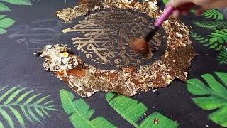 how to apply gold leaf  gold leaf calligraphy  canvas painting [upl. by Nanor]