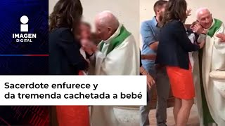 Sacerdote enfurece y da tremenda cachetada a bebé así reaccionó su papá [upl. by Irpac374]