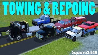 Farming Simulator 17  Towing amp Repoing Flatbeds Colorado Hummer amp Classic Car [upl. by Adnilre867]