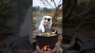 Kucing masak ikan mas  cat cooks goldfish cats cat funny [upl. by Sirama269]